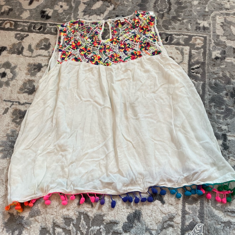 Umgee womens crochet colorful rainbow blouse with pompoms size L - Picture 4 of 4